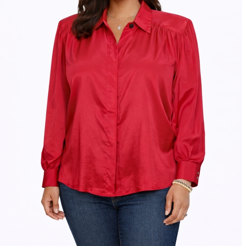 Fitting Image Vintage Red Structured Blouse Size 18 - Picture 2 of 11